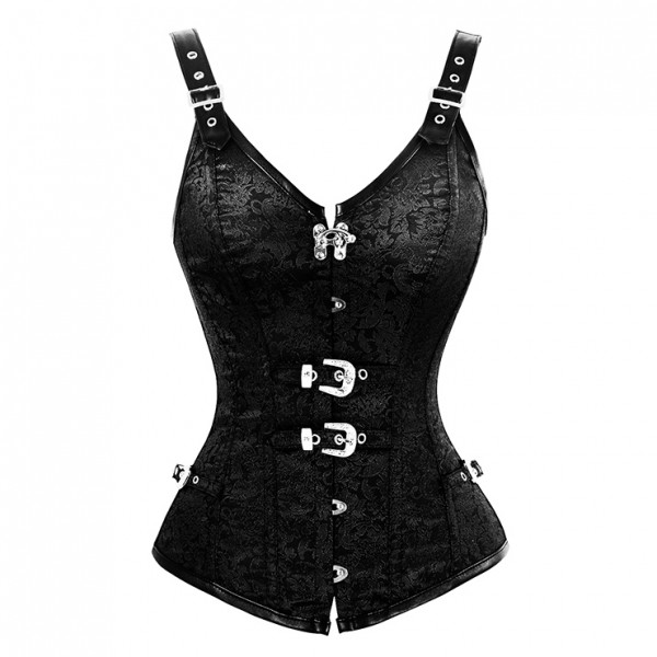 Steampunk Gothic Jacquard Vintage Bustier Corset Vest - schwarz