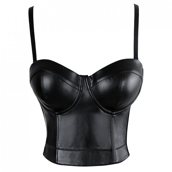 Sexy Faux Leather Bustier Bra