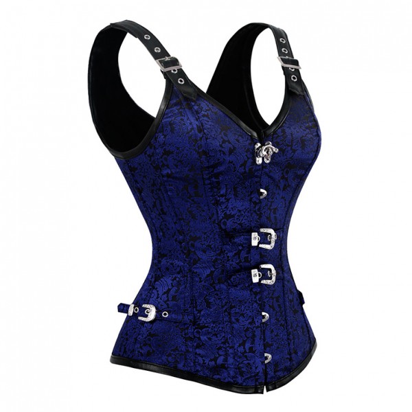 Steampunk Gothic Jacquard Vintage Bustier Corset Vest - blau