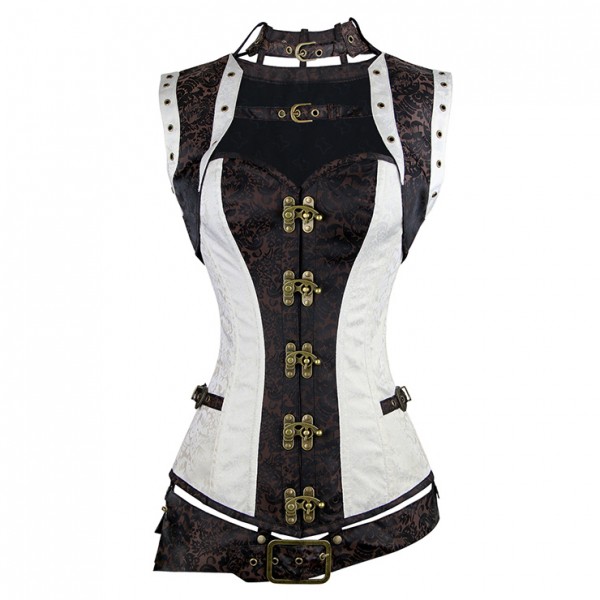 Steel Boned Steampunk Gothic Vintage Overbust Corset with belt