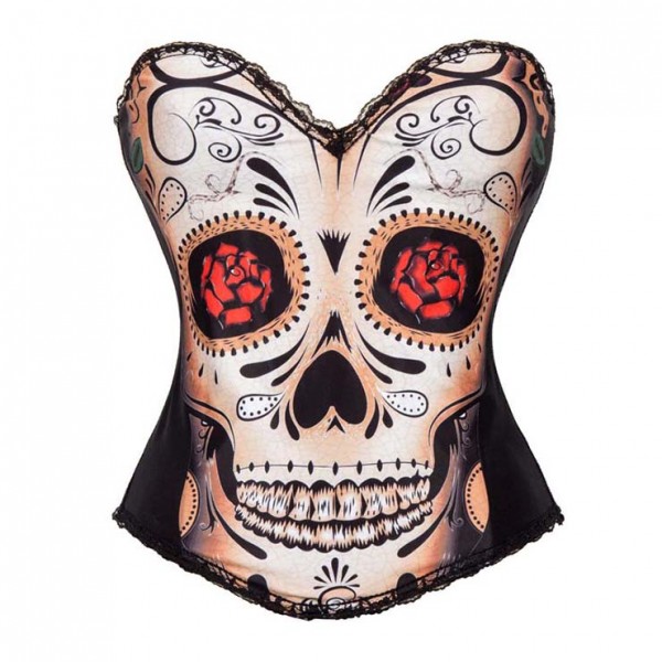 Sexy Black Skull Day of The Dead Halloween Costume Corset