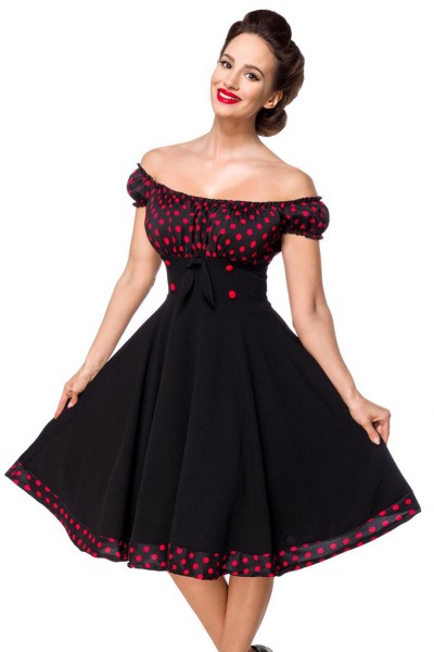 schulterfreies Swing-Kleid schwarz/ rot