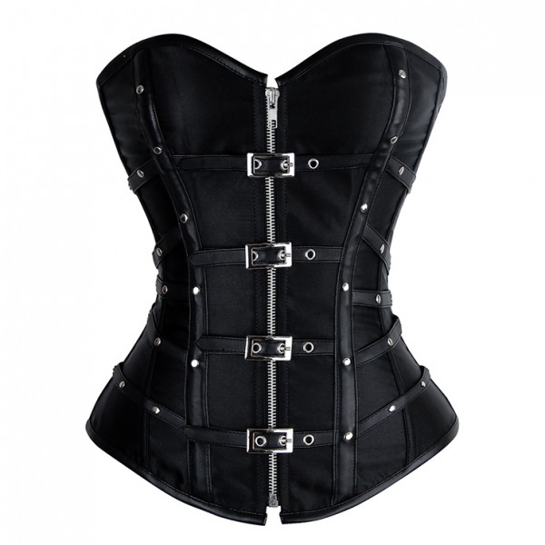 Leather and Satin Buckle-up Zipper Corset