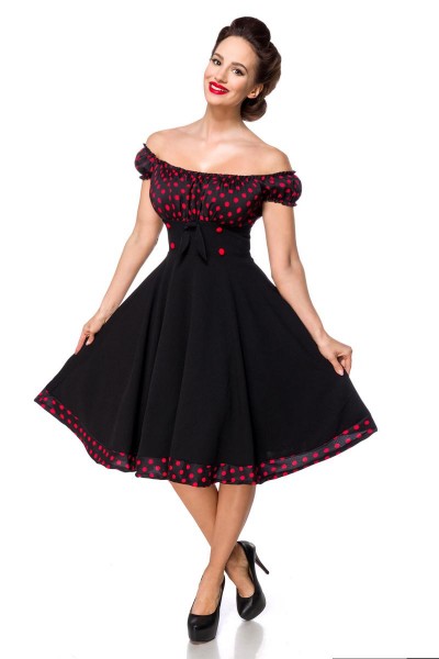 schulterfreies Swing-Kleid schwarz/rot